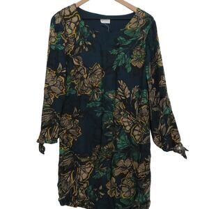 Nomads Womens Sz 12 Teal Yellow Green Floral Long Sleeve Mini Dress